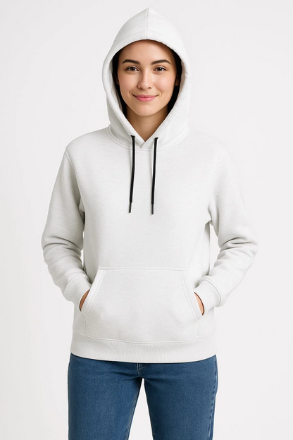 Women's Three-Thread Hooded Kangaroo Pocket Sweatshirt Hoodie - White