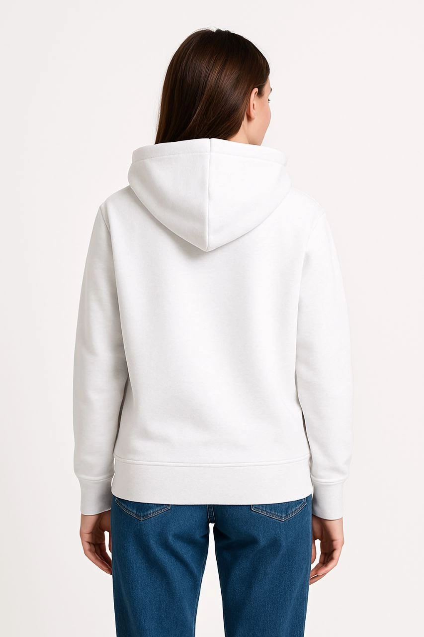 Women's Three-Thread Hooded Kangaroo Pocket Sweatshirt Hoodie - White