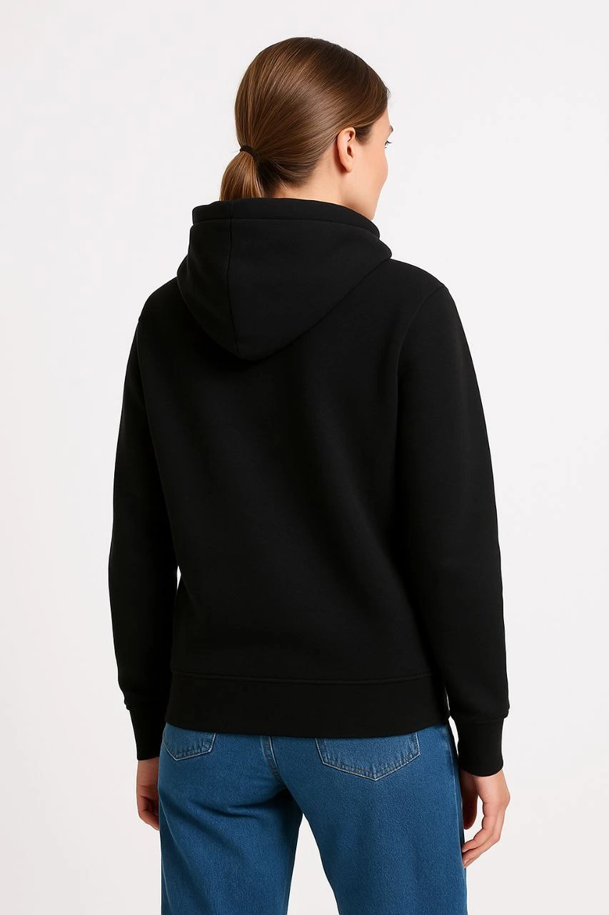 Women's Three-Thread Hooded Kangaroo Pocket Sweatshirt Hoodie - Black