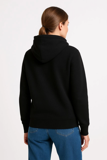 Women's Three-Thread Hooded Kangaroo Pocket Sweatshirt Hoodie - Black