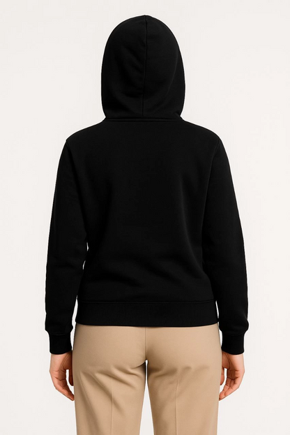 Women's Three-Thread Hooded Full-Zip Kangaroo Pocket Sweatshirt Hoodie - Black