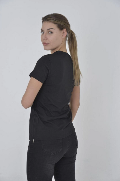 Women's Side Zip Slim Fit T-shirt - Black