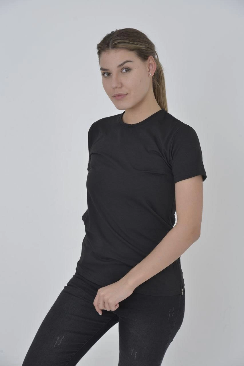Women's Side Zip Slim Fit T-shirt - Black