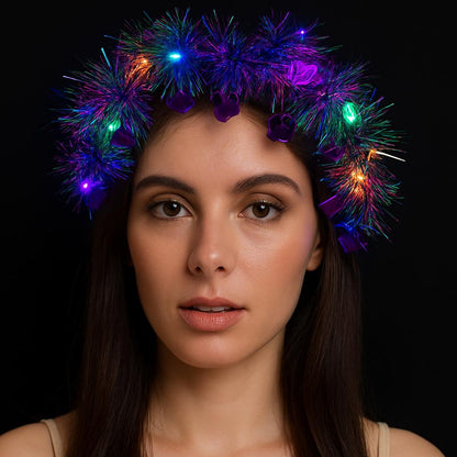 Heart Tassel Night Glow 3-Mode LED Light Crown Purple (5347)