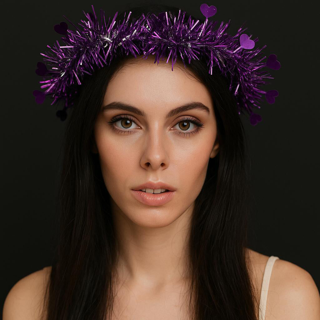 Heart Tassel Night Glow 3-Mode LED Light Crown Purple (5347)