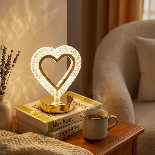 Kalp Şeklinde Kristal LED Masa Lambası - Dokunmatik, 3 Renk Işık Modlu, Şarjlı Mini Dekoratif Gece Lambası (5347)