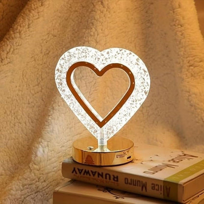 Kalp Şeklinde Kristal LED Masa Lambası - Dokunmatik, 3 Renk Işık Modlu, Şarjlı Mini Dekoratif Gece Lambası (5347)