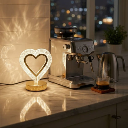 Kalp Şeklinde Kristal LED Masa Lambası - Dokunmatik, 3 Renk Işık Modlu, Şarjlı Mini Dekoratif Gece Lambası (5347)