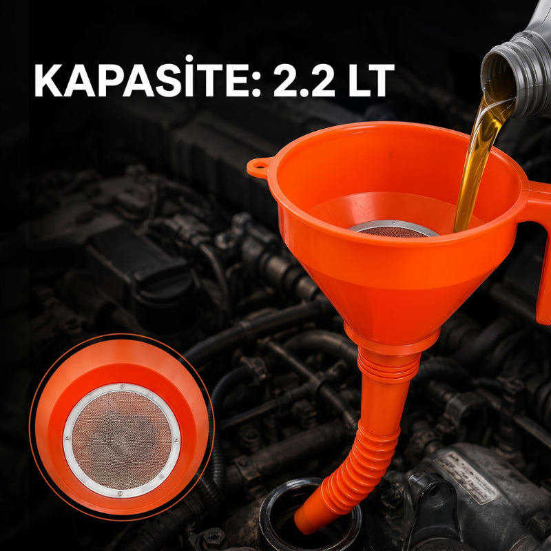 Çelik Süzgeçli Huni - Spiralli ve Sabit Borulu - 2.2 Litre Kapasite