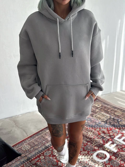 Hooded Three-Thread Combed Cotton Basic Sweatshirt - Dyed Grey