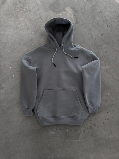 Hooded Three-Thread Combed Cotton Basic Sweatshirt - Dyed Grey