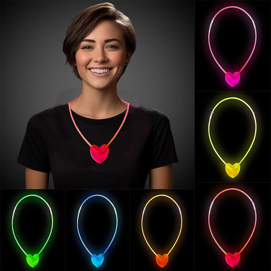 Glow-in-the-Dark Heart-Shaped Necklace 6 Pcs