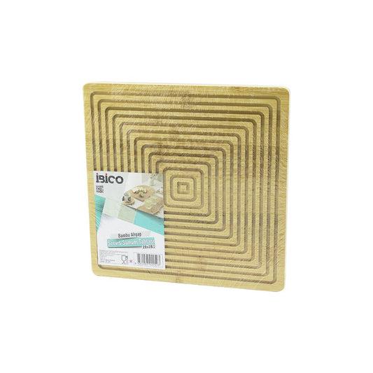 KARE  ÇİFT TARAFLI=DÜZ - KANALLI AHŞAP BAMBU SUNUM TEPSİ 28X28CM (5347)
