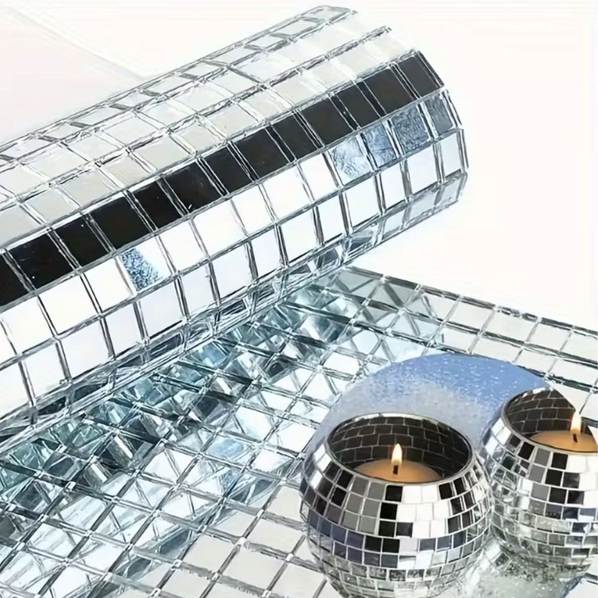 Kare Silver Cam Mozaik Fayans Çıkartmaları El İşi Kare Cam Fayans Kendinden Yapışkanlı Aynalı Dekor Panel 30x30 Cm (5347)