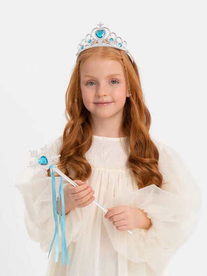 Frozen Elsa Blue Heart Tiara and Snowflake Wand Set (5347)