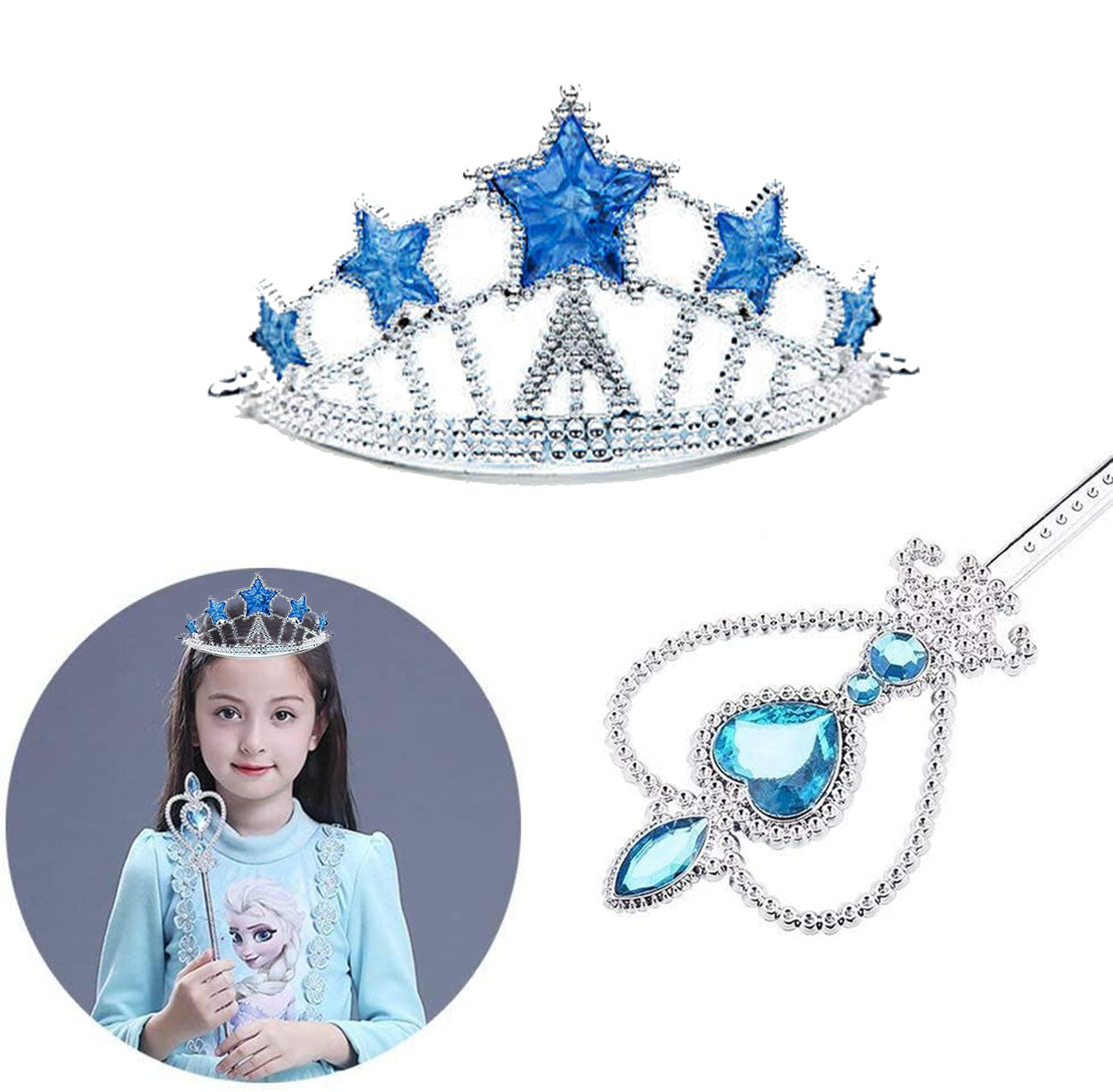 Frozen Elsa Star Blue Crown and Wand Set