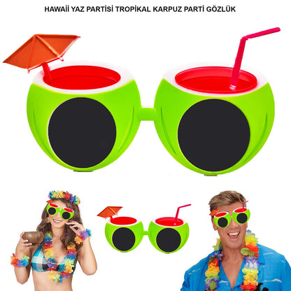 Watermelon Shaped Tropical Hawaiian Glasses