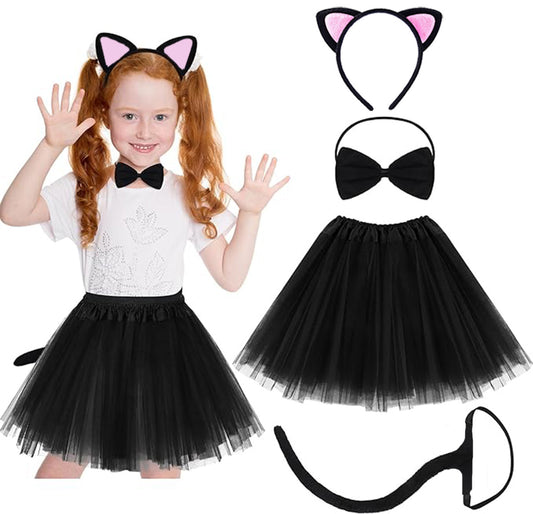 Kedi Kulak Taç Etek Kuyruk ve Papyon 4 lü Set Çocuk Pembe (5347)