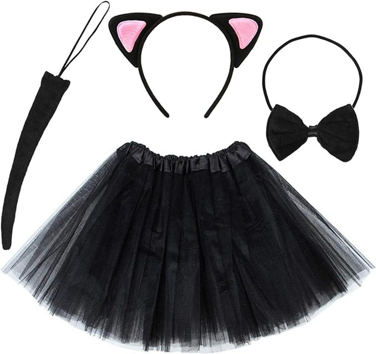 Kedi Kulak Taç Etek Kuyruk ve Papyon 4 lü Set Çocuk Pembe (5347)