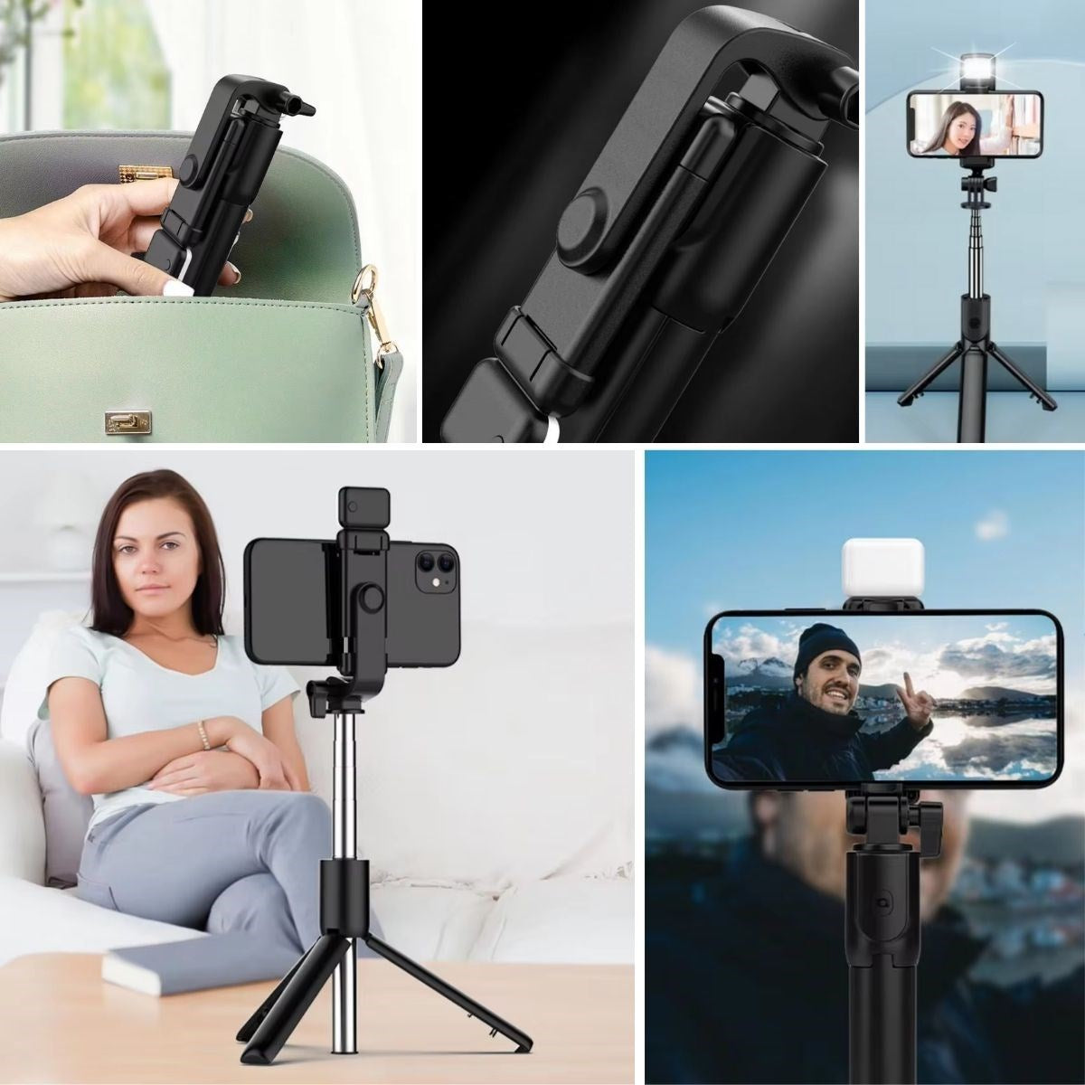 Kendiliğinden LED Işıklı Kumandalı Uzayabilen Selfie Çubuğu,Masa Üstü Tripod (5347)