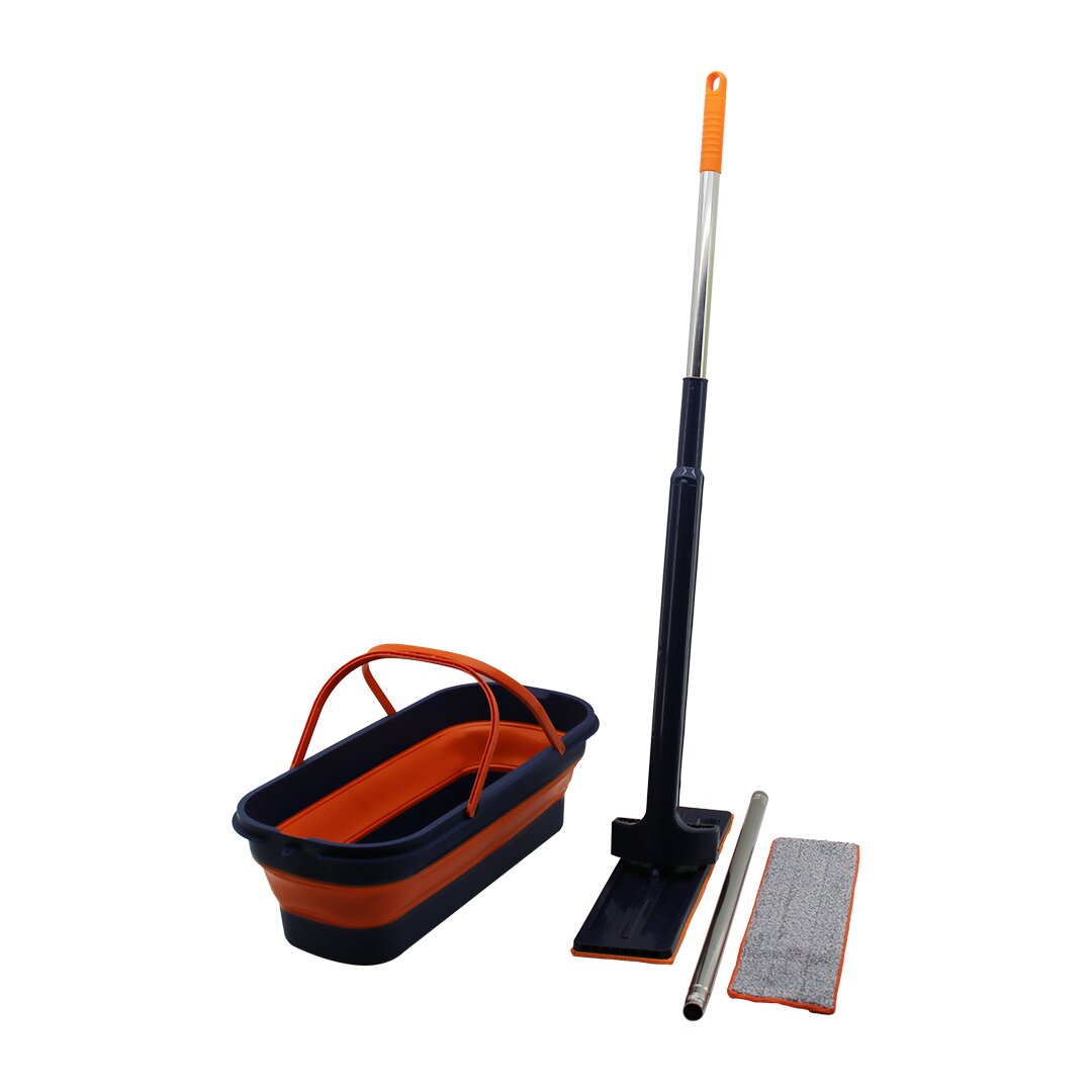 KENDİNDEN SIKMALI KATLANIR - TEKERLİ KOVALI MOP SETİ YEDEK BEZLİ360° BAŞLIK=11.5X41CM- SAP:130CM (5347)