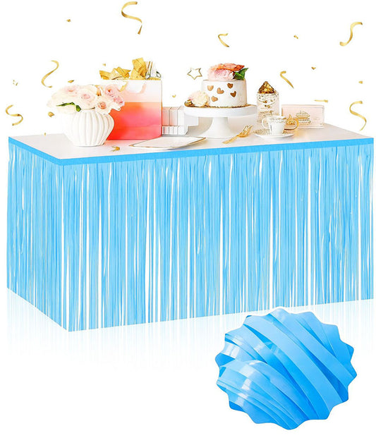 Kendinden Yapışkanlı Makaron Mavi Püsküllü Masa Eteği - 75 x 275 cm Parti Süslemesi (5347)