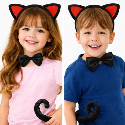 Kırmızı Kulaklı Kedi Kostüm Seti - Taç, Papyon, Kuyruk