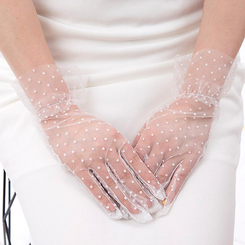 Short White Polka Dot Guipure Tulle Gloves