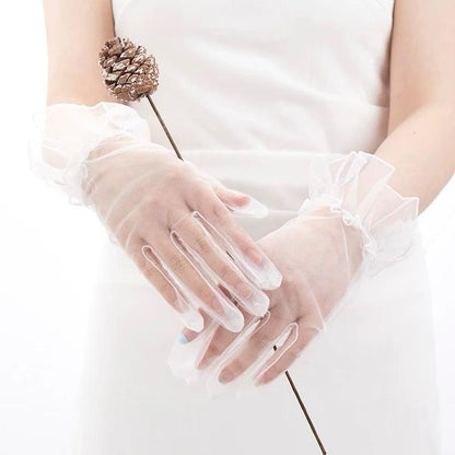 Short Lycra Guipure Adult Tulle Gloves White (5347)