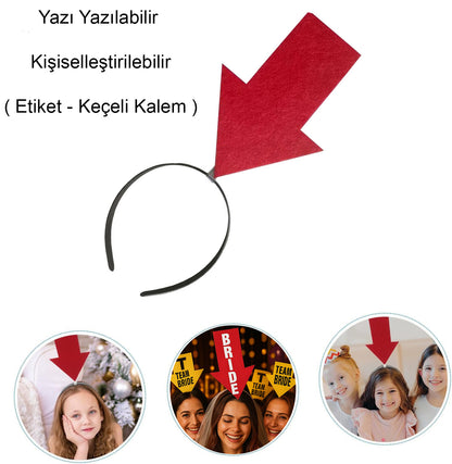 Kişiselleştirilebilir Ok Taç - Üzerine Yazı Yazılabilen Parti Tacı Kırmızı Renk (5347)