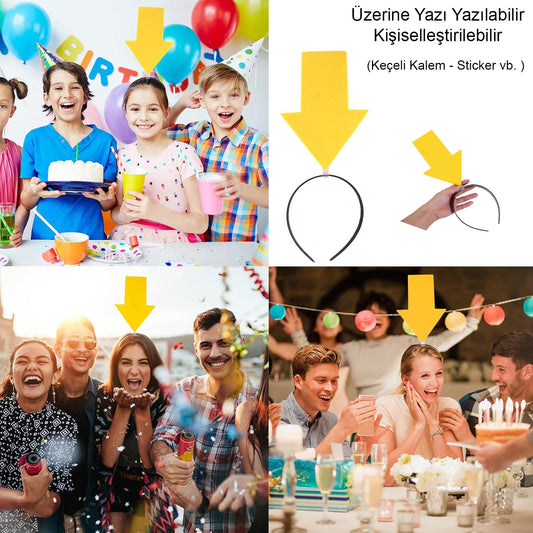 Kişiselleştirilebilir Ok Taç - Üzerine Yazı Yazılabilen Parti Tacı Sarı Renk (5347)