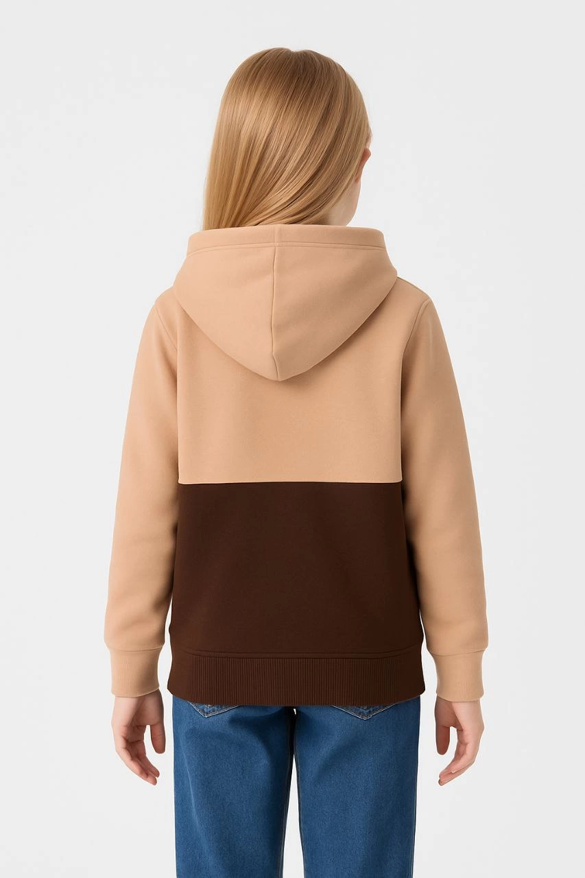 Kız Çocuk Kapüşonlu Kanguru Çepli Parçalı SweatShirt - Renkli
