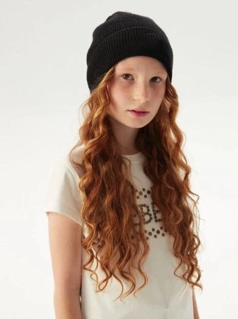 Girls' Foldable Basic Beanie - Black