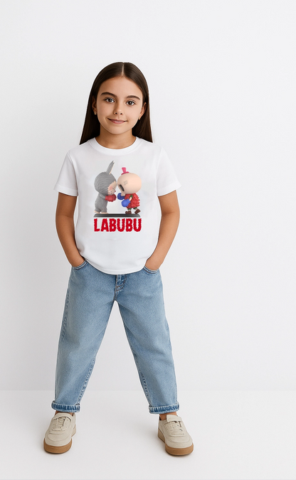 Kız Labubu Çocuk Baskılı T-Shirt - Beyaz