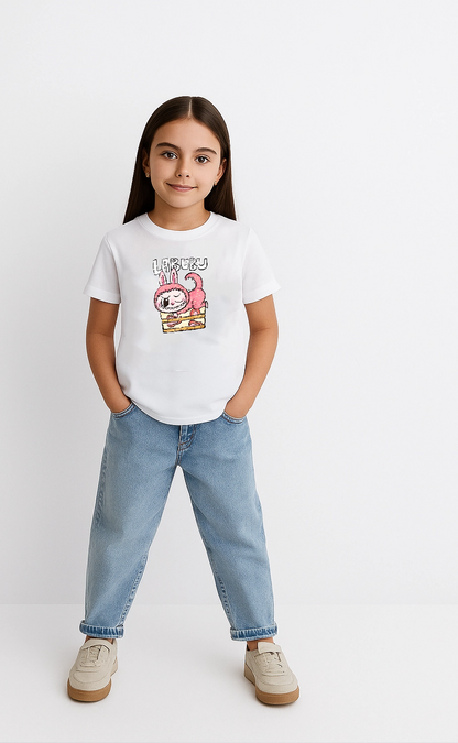 Kız Labubu Çocuk Baskılı T-Shirt - Beyaz