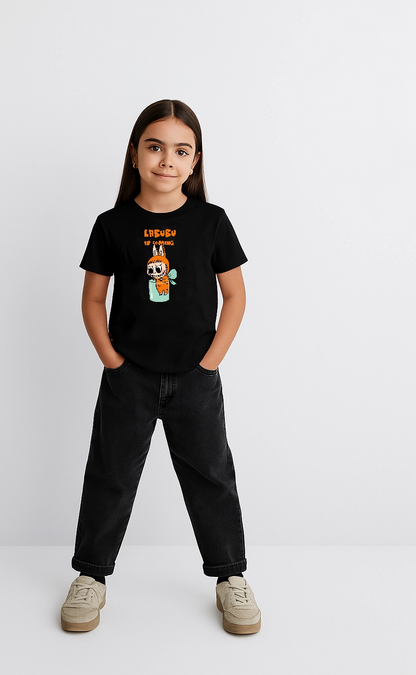 Kız Labubu Çocuk Baskılı T-Shirt - Siyah