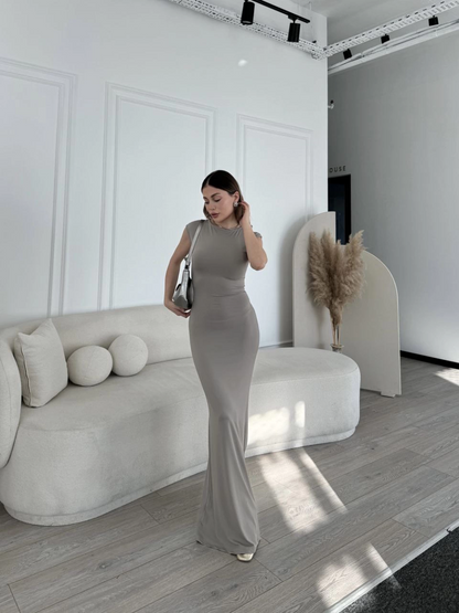 Sleeveless Long Lycra Dress - Grey