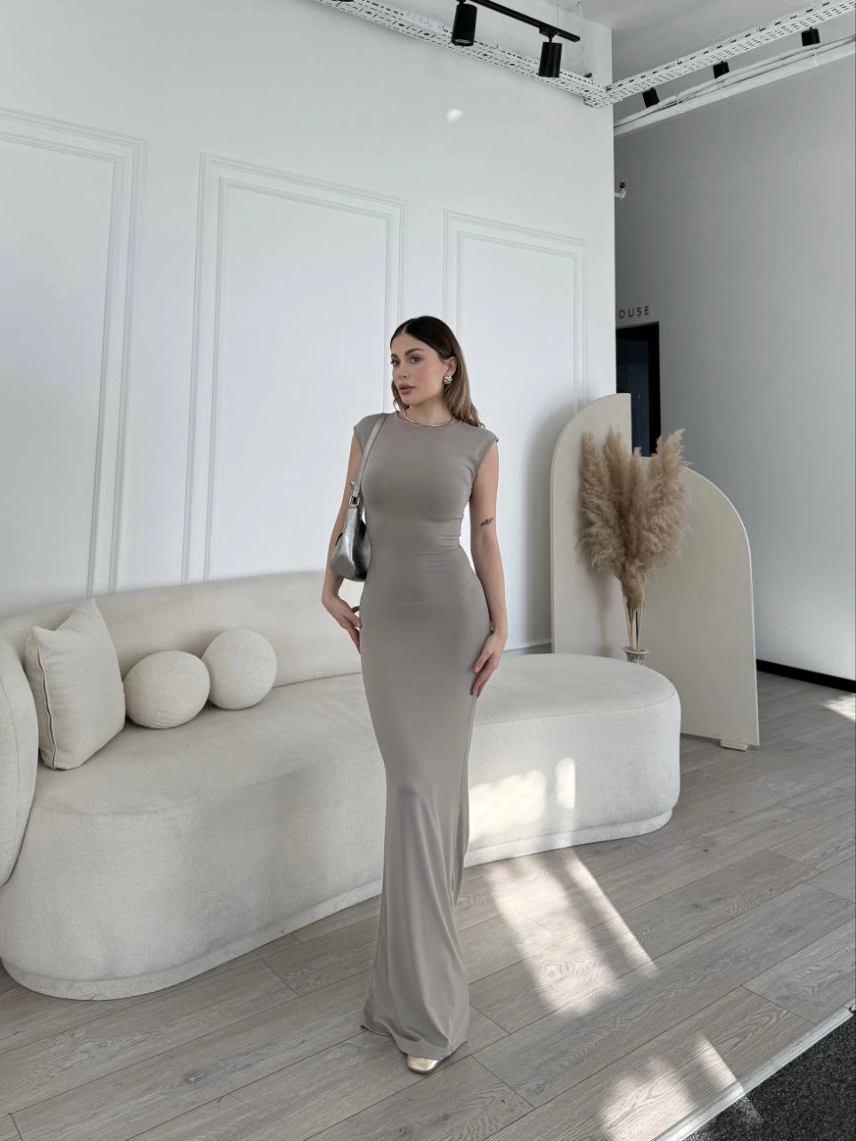Sleeveless Long Lycra Dress - Grey
