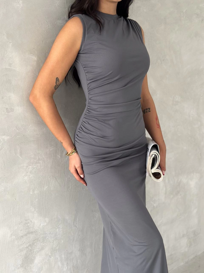 Sleeveless Slit Long Maxi Dress - Grey