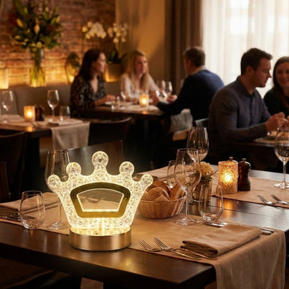 Kral Tacı Model Kristal LED Masa Lambası - Dokunmatik, 3 Renk Işık Modlu, Şarjlı Mini Dekoratif Gece Lambası (5347)