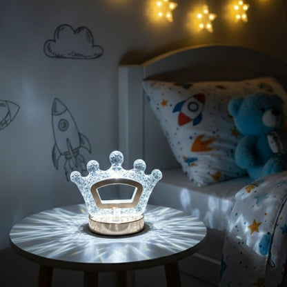 Kral Tacı Model Kristal LED Masa Lambası - Dokunmatik, 3 Renk Işık Modlu, Şarjlı Mini Dekoratif Gece Lambası (5347)