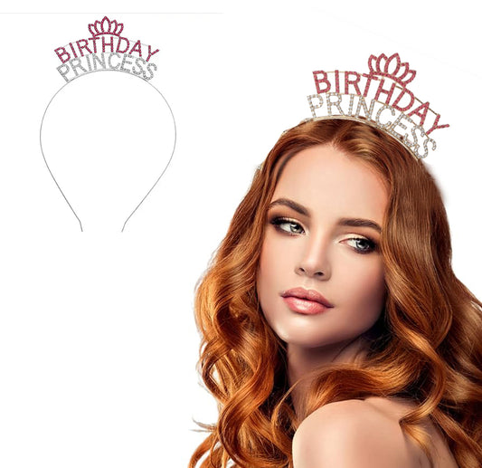 Kristal Taşlı Pembe Birthday Princess Yazılı Parti Tacı 19x11 cm (5347)