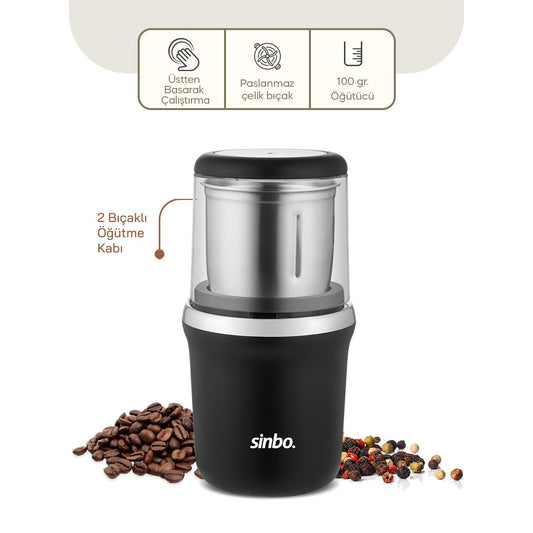 CHROME EDGED COFFEE - SPICE GRINDER STEEL BLADE - CAPACITY=100GR 200W PRESS TO OPERATE LID=MICA PLS SCM-2997 (5347)