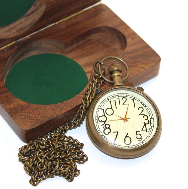 Model 3 Wooden Box Brass Fob Watch