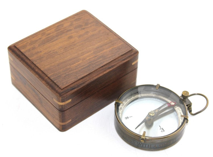 Wooden Box Brass Compass Model 13