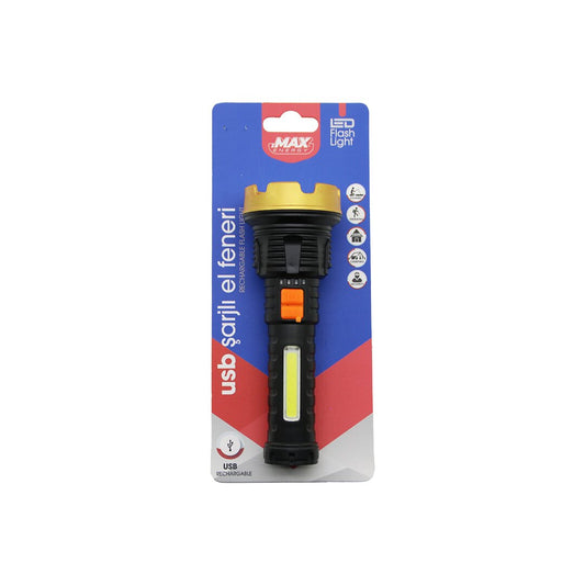 KÜÇÜK=15CM 2İN1= OSL LED - COB LED USB ŞARJLI EL FENERİ 3-KADEME IŞIK - FLAŞÖR ŞARJ GÖSTERGE (5347)