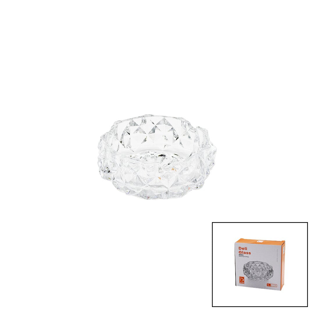 SMALL GLASS - DIAMOND CRYSTAL SHAPED ROUND ASHTRAY DIAMETER: 11.2CM - D: 4.4CM (5347)