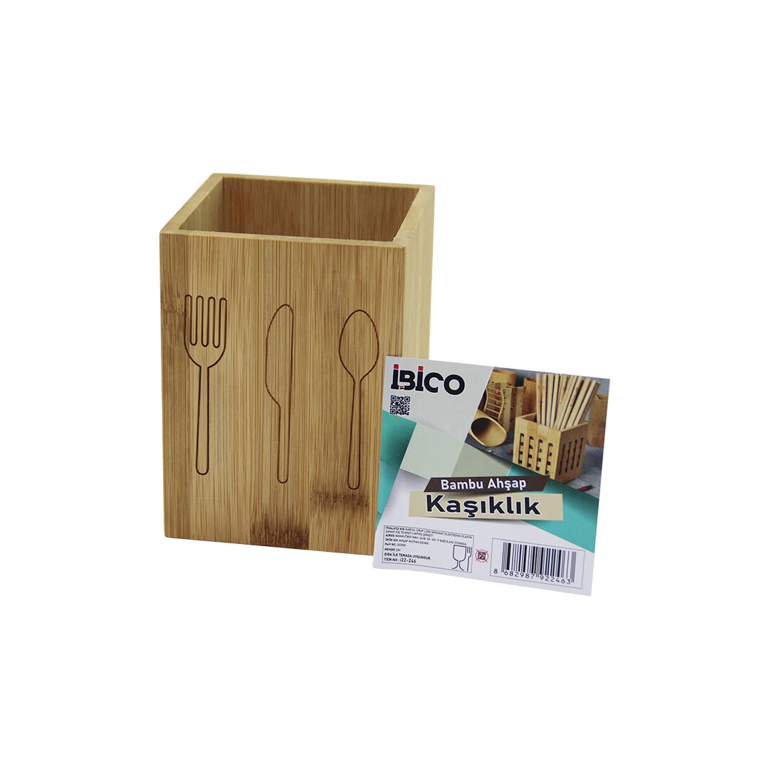 SMALL SQUARE=9X9CM WOODEN BAMBOO SPOON HOLDER ORGANIZER (5347)
