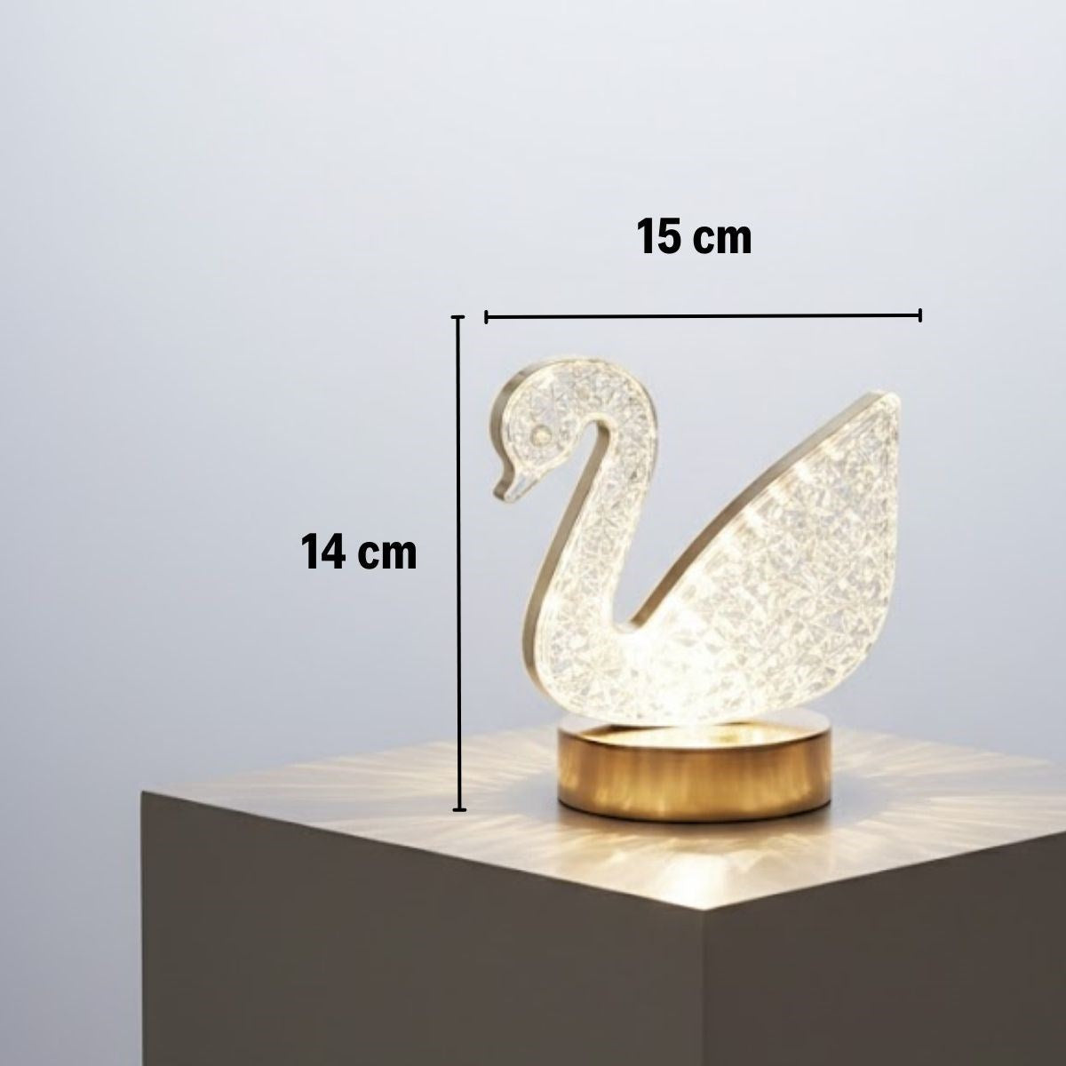 Kuğu Model Kristal LED Masa Lambası - Dokunmatik, 3 Renk Işık Modlu, Şarjlı Mini Dekoratif Gece Lambası (5347)