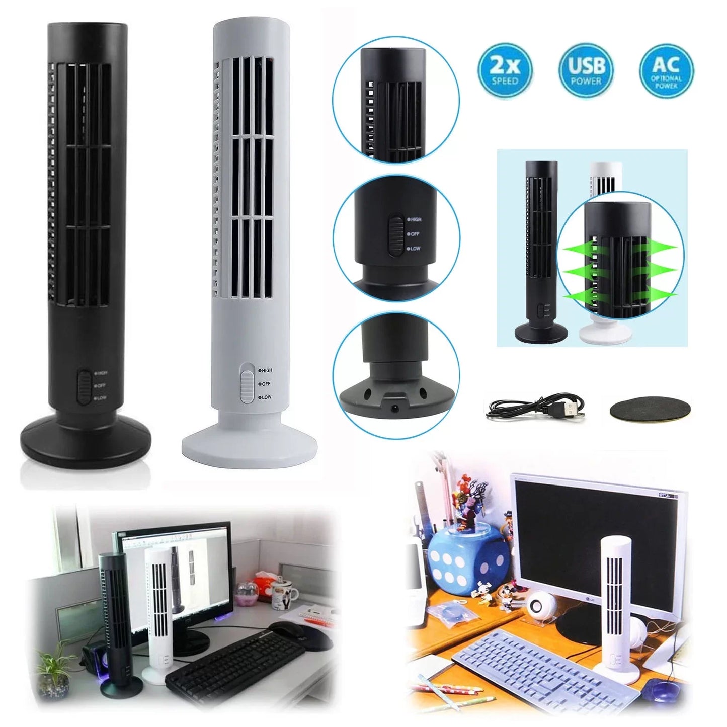Kule Tipi USB Elektrik Fan Yapraksız Klima Fanı (5347)